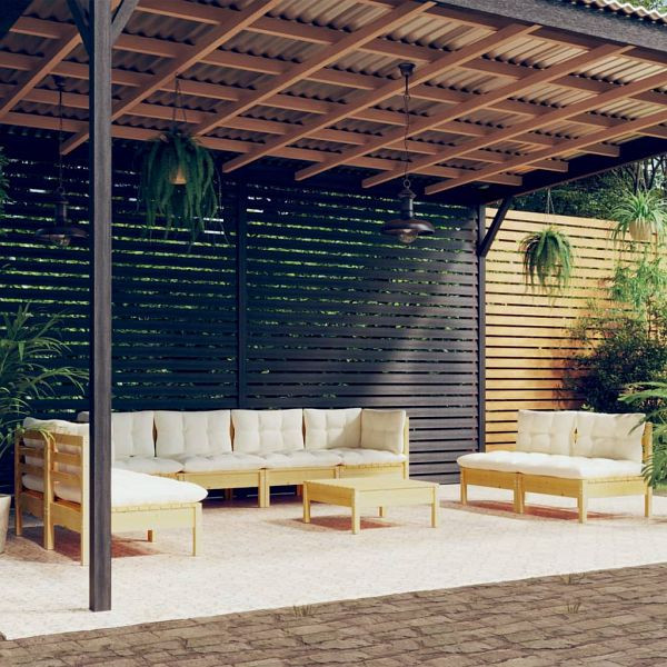 vidaXL 9-teilig Garten-Lounge-Set mit Creme Kissen Massivholz Kiefer, 3096238