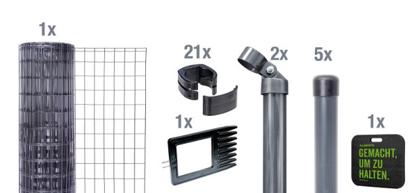 Alberts Fix-Clip Pro als Zaun-Komplettset, zum Einbetonieren mit Kniekissen, anthrazit, Höhe 153 cm, Länge 10 m, 693619