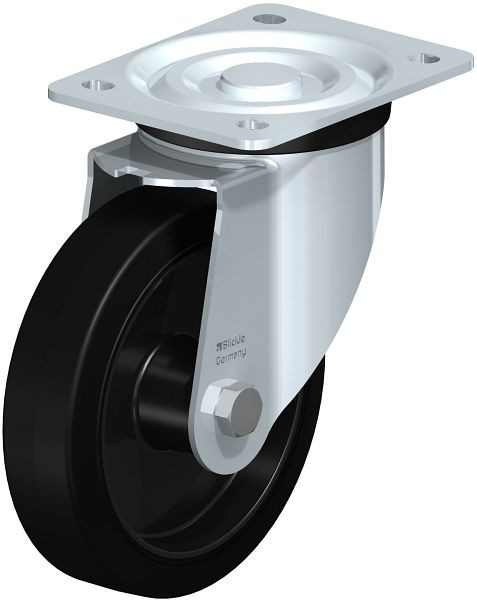 Blickle L-POEV 161XR Stahlblech-Lenkrolle, mittelschwere Ausführung, mit Anschraubplatte, Elastik-Vollgummi, Schwarz, 850582