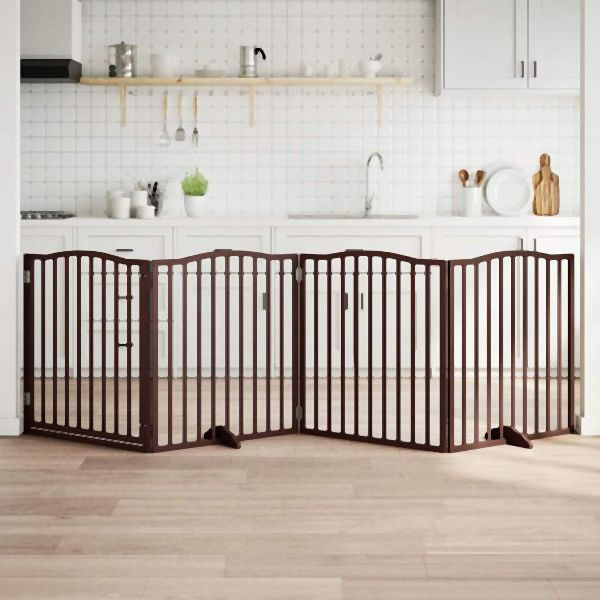 vidaXL 4-tlg. Hundetor mit Tür Faltbar Braun Eiche 320 cm Pappelholz, 352235