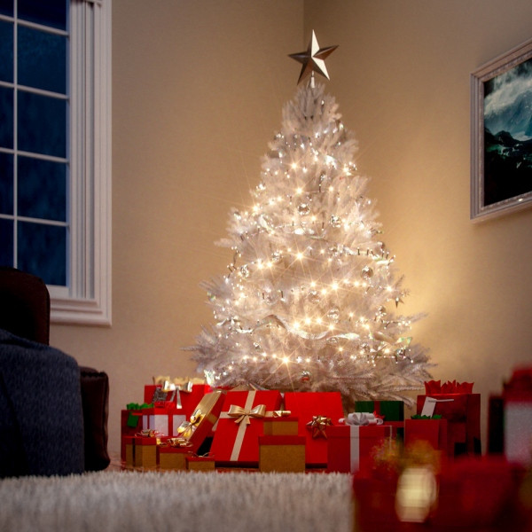 casaria Künstlicher Weihnachtsbaum, 180 cm Höhe, Weiß, mit Fuß, 107680