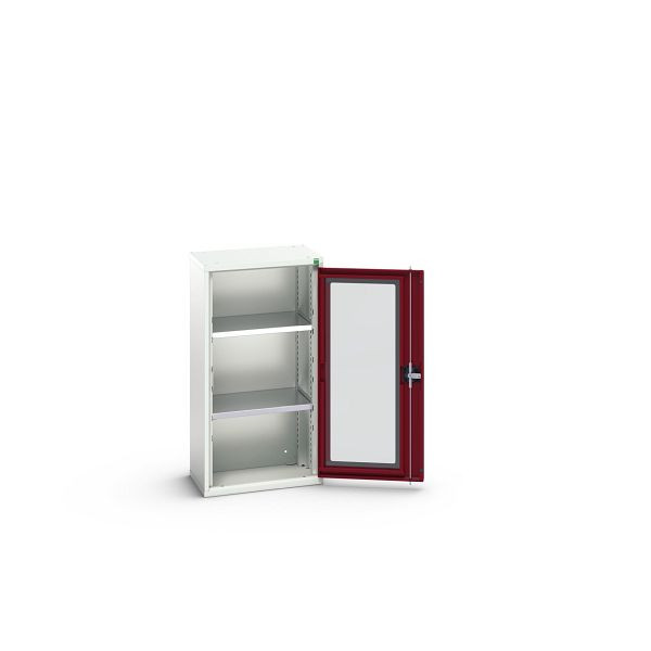 bott verso Flügeltürschrank mit Sichtfenster, mit 2 Fachböden, BxTxH: 525 x 350 x 1000 mm, Lichtgrau / Purpurrot, 16926072.24