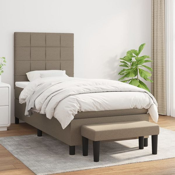 vidaXL Boxspringbett mit Matratze Taupe 100x200 cm Stoff, 3136577