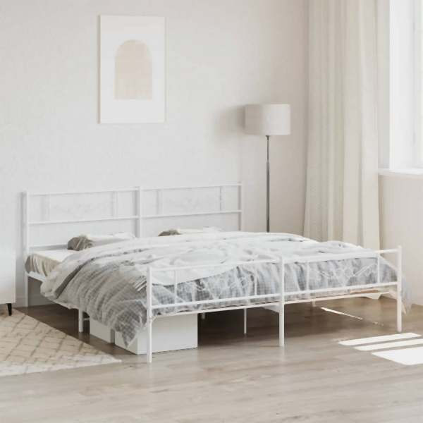 vidaXL Bettgestell mit Kopf- und Fußteil Metall Weiß 183x213 cm, 355339