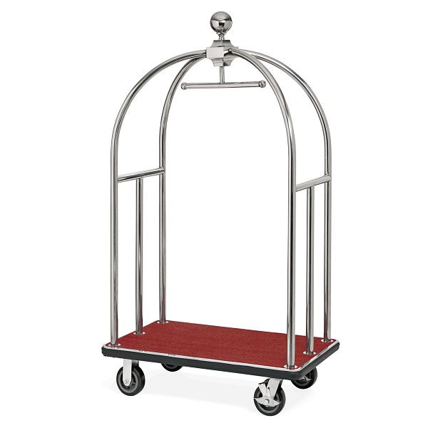 WAS Gepäckwagen, 106 x 63 x 185 cm, silberfarben, roter Teppich, Edelstahl, 4442000