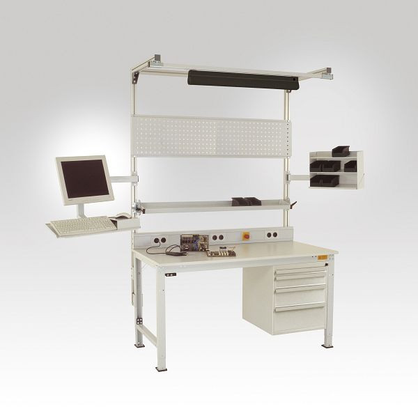 Manuflex ESD-Gehäuse-Unterbau, Nutzhöhe 500 mm mit 4 Schubfächern, Blendenhöhe: 50 - 200 mm, für Tischtiefe 800 mm, Wasserblau, LC4882.5021