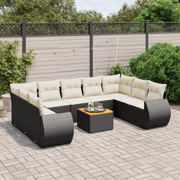 vidaXL 10-teilig Garten-Sofagarnitur mit Kissen Schwarz Poly Rattan, 3225146