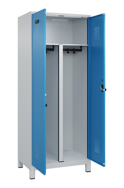 C+P PSA Schwarz-Weiß-Spind Evolo PLUS, mit Füßen, 2 Abteile, 1950x800x500mm, 70, Frontfarbe RAL 5012 Lichtblau, Drehriegel, 049012-22P S10007