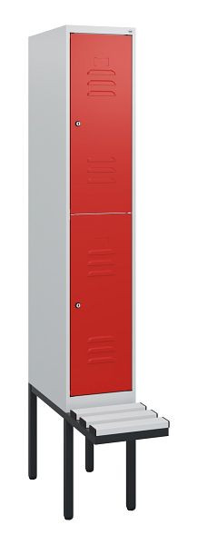 C+P Doppelstöckiger Spind Classic PLUS, 1950x300x815mm, 7035/3020, Zylinderschlösser, mit Untergestell und schwebender Sitzfläche, 0803405-10 S10077