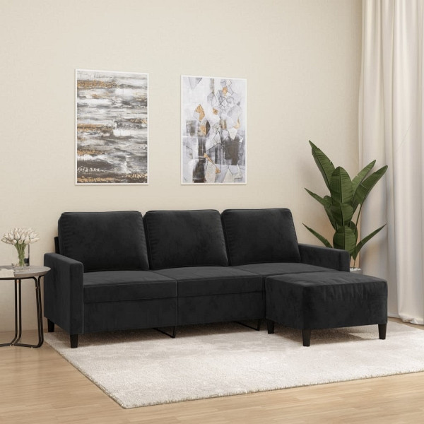 vidaXL 3-Sitzer-Sofa mit Hocker Schwarz 180 cm Samt, 3201060
