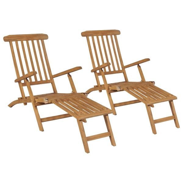 vidaXL Liegestühle mit Fußteil 2 Stück Teak Massivholz, 3073291