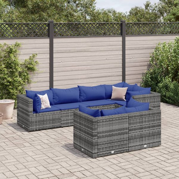 vidaXL 7-tlg. Garten-Lounge-Set mit Kissen Grau Poly Rattan, 3308191
