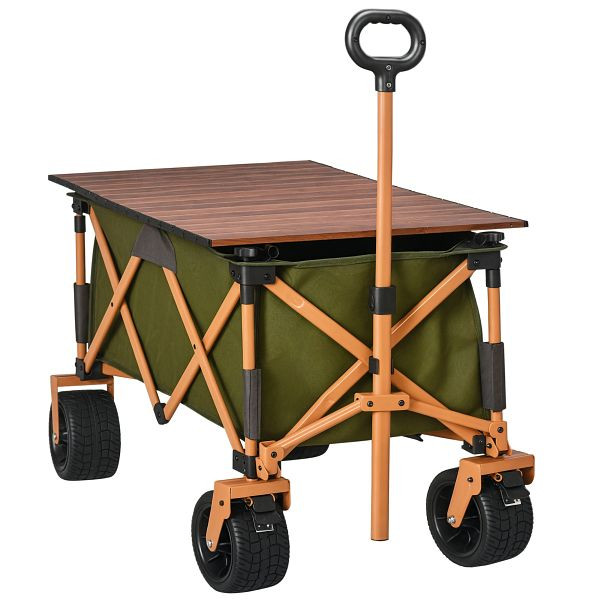 Outsunny Bollerwagen, klappbar, mit Klapptisch, Stahlrahmen, höhenverstellbarer Griff, Grün, 108 x 55 x 93 cm, 845-849V00RD