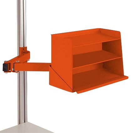 Manuflex Sichtboxen-Regal-Halter-Element für CANTOLAB und ALU mit Doppelgelenk, BxTxH= 435 x 165 x 120 mm, Rotorange, ZB8248.2001