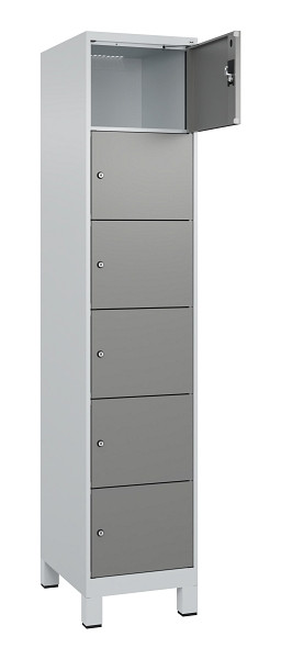 C+P Schließfachschrank Evolo PLUS, mit Füßen, 6 Fächer, 1950x400x500mm, 7035/00, Frontfarbe 0005000 RDS Stahlgrau, 049010-126 S10014