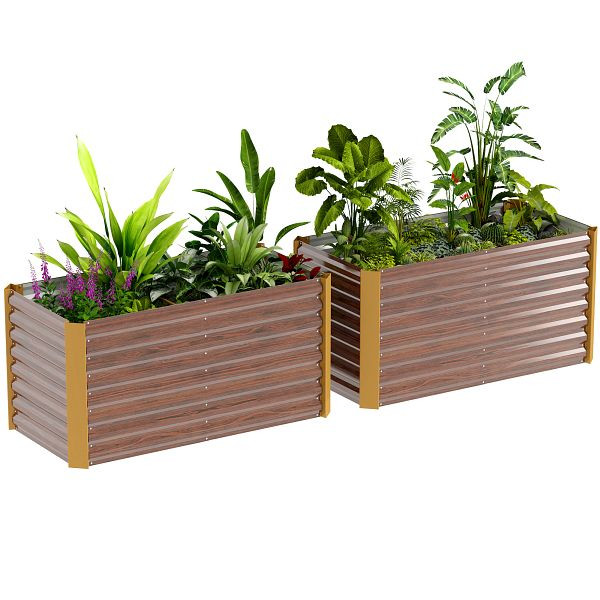 Outsunny Hochbeet 2er-Set, Pflanzkasten, extra tief, Metall, 120 x 60 x 60 cm Braun, 84H-197V00DR