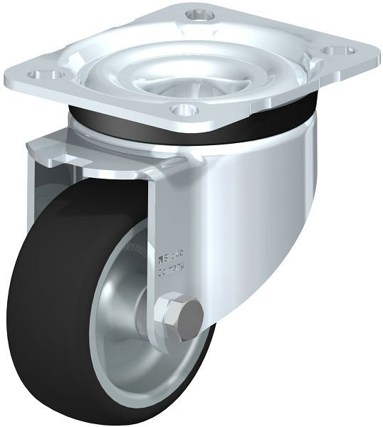 Blickle LK-PATH 80G Stahlblech-Lenkrolle, schwere Ausführung, mit Anschraubplatte, Thermoplastisches Polyurethan, Grau, 610279