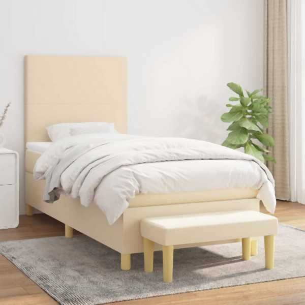 vidaXL Boxspringbett mit Matratze Creme 90x190 cm Stoff, 3136962