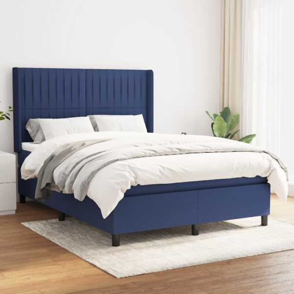 vidaXL Boxspringbett mit Matratze Blau 140x190 cm Stoff, 3131591