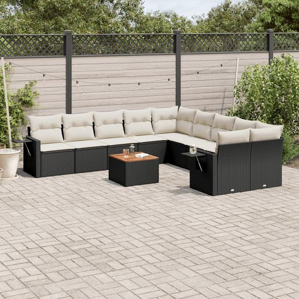 vidaXL 11-tlg. Garten-Sofagarnitur mit Kissen Schwarz Poly Rattan, 3257085