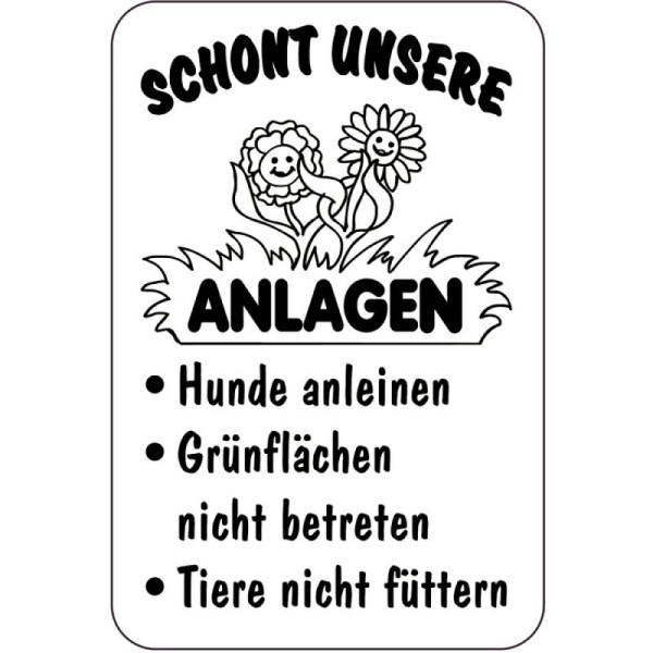 Stein HGS Sonderschild, SCHONT UNSERE ANLAGEN, Hunde bitte anleinen, Grünflächen nicht, 400 x 600 mm, 15034