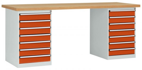 Manuflex Werkbanksystem COMBI, 2 Gehäuse Modell 3 mit Multiplexplatte, BxTxH = 2000 x 700 x 840 mm, Rotorange, WC5126.2001