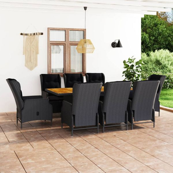 vidaXL 9-teilig Garten-Essgruppe mit Auflagen Poly Rattan Dunkelgrau, 3060139
