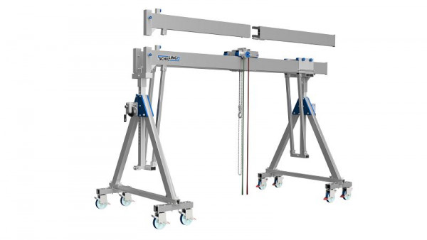 SCHILLING Alu Portalkran, fahrbar unter Last, klappbar, teilbarer 6 m Träger, klein, Traglast 3.000 kg, Verstellbereich Trägerstütze: 750 mm, 14503060-48