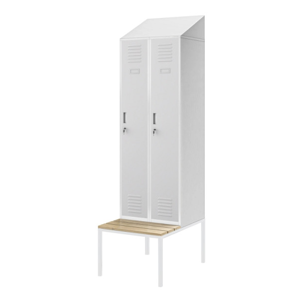 Jan Nowak Spind mit Sitzbank und Schrägdach KACPER II PRO, 600 x 2295 x 85 mm, grau, 1832