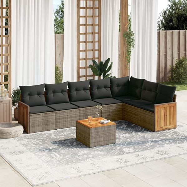 vidaXL 8-teilig Garten-Sofagarnitur mit Kissen Grau Poly Rattan, 3227719