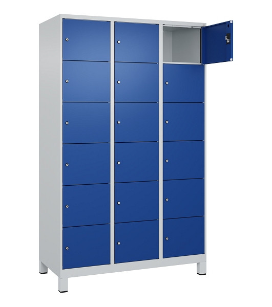 C+P Schließfachschrank Evolo PLUS, mit Füßen, 18 Fächer, 1950x1200x500mm, 7035/5010 Enzianblau, 049010-326 S10006