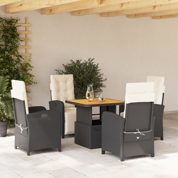 vidaXL 5-teilig Garten-Essgruppe mit Kissen Schwarz Poly Rattan, 3277316