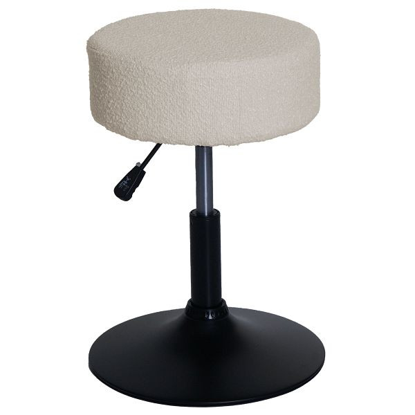 Mendler Hocker HWC-C22, Sitzhocker Schminkhocker, höhenverstellbar drehbar Ø 37cm Stoff Bouclé (450g/m²) FSC®, creme-weiß, 108832