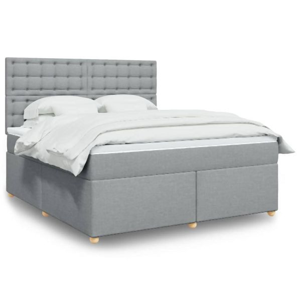 vidaXL Boxspringbett mit Matratze Hellgrau 180x200 cm Stoff, 3293673