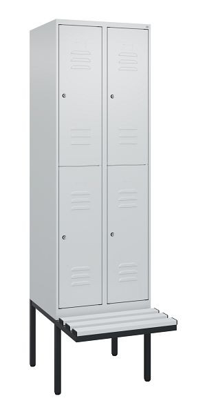 C+P Doppelstöckiger Spind Classic PLUS, 2 Abteile, 2120x600x815mm, 7035/7035, Zylinderschlösser, schwebende Sitzfläche, 0803407-20 S10024