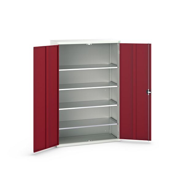 bott verso Flügeltürschrank, mit 4 Fachböden, BxTxH: 1300 x 550 x 2000 mm, Lichtgrau / Purpurrot, 16926653.24
