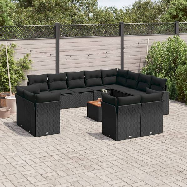 vidaXL 13-teilig Garten-Sofagarnitur mit Kissen Schwarz Poly Rattan, 3223948