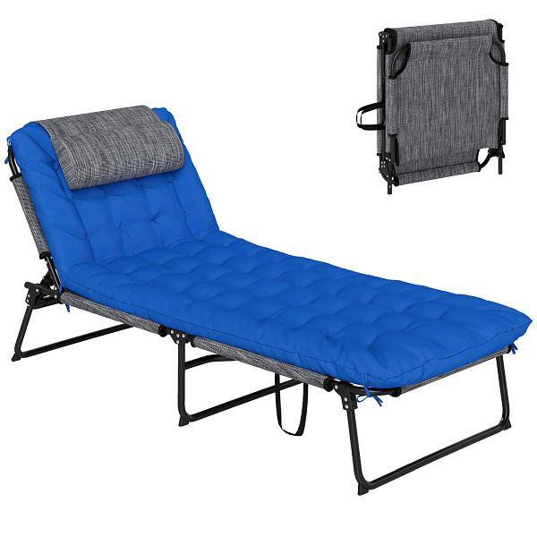 Outsunny Sonnenliege. 4-stufig verstellbare Rückenlehne, Kissen, Seitentasche, Kopfstütze, 68 x 189 x 33 cm, Blau, 84G-351V00BU