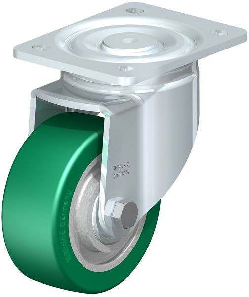 Blickle LH-GST 127K Stahlblech-Lenkrolle, Schwerlast-Ausführung, mit Anschraubplatte, Blickle Softhane®, Grün, 754606