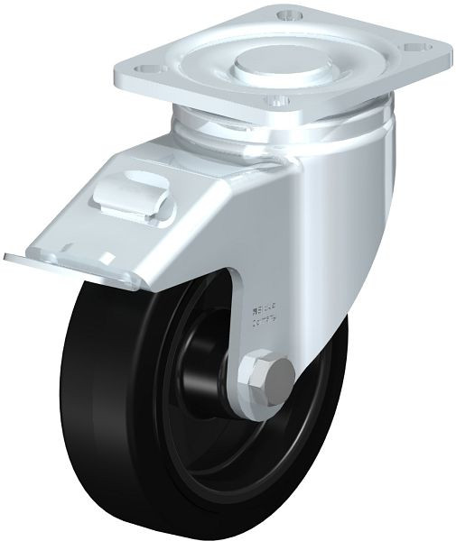 Blickle LH-POEV 125XR-1-FI Stahlblech-Lenkrolle, Schwerlast-Ausführung, mit Anschraubplatte & Feststeller, Elastik-Vollgummi, Schwarz, 851773