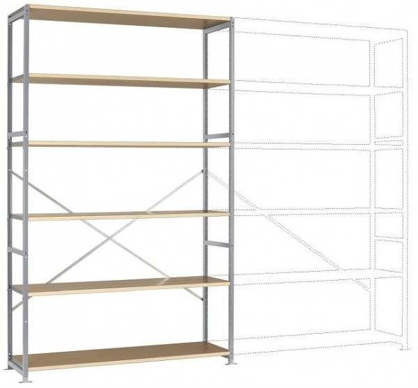 Manuflex Großfach-Steckregal Grundregal mit 6 Holzverbundböden, HxBxT = 2500 x 1530 x 400 mm, alusilber, RP1341.9006