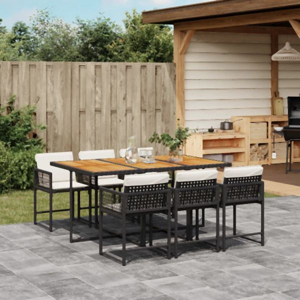 vidaXL 7-tlg. Garten-Essgruppe mit Kissen Schwarz Poly Rattan, 3211455