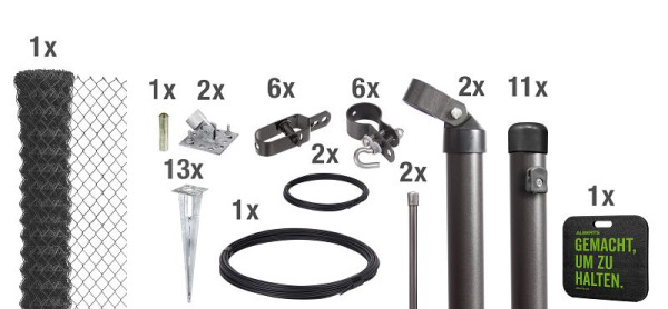 Alberts Maschendrahtzaun als Zaun-Komplettset, mit Einschlagbodenhülse,anthrazit-metallic, Höhe 100 cm, Länge 25 m, 690953