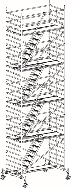 HYMER Treppen-Fahrgerüst mit Fahrtraverse, Bühnenlänge 2,95 m, Rahmenteilbreite 1,50 m, Reichhöhe 10,60 m, 827310