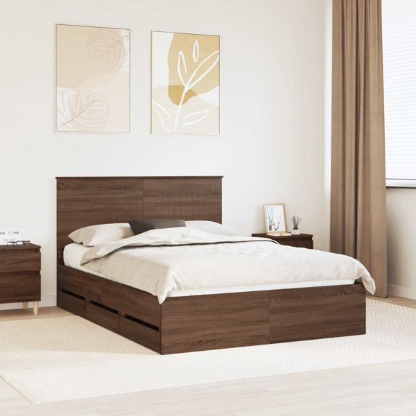 vidaXL Bettrahmen Braun Eichen-Optik 135 x 190 cm Ingenieurs Holz, 3411130