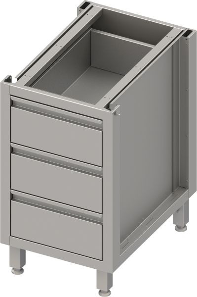 Stalgast Edelstahl Unterschrank Boxversion 2.0, für Beine/Sockelrahmen, mit drei Schubladen 450x540x660 mm, BX45555