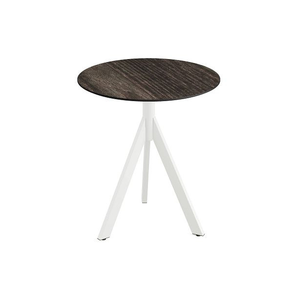 Feros Infinity Tripod Terrassentisch Weiß frame + Riverwashed Wood HPL Tischplatte Ø70 cm, 140021470