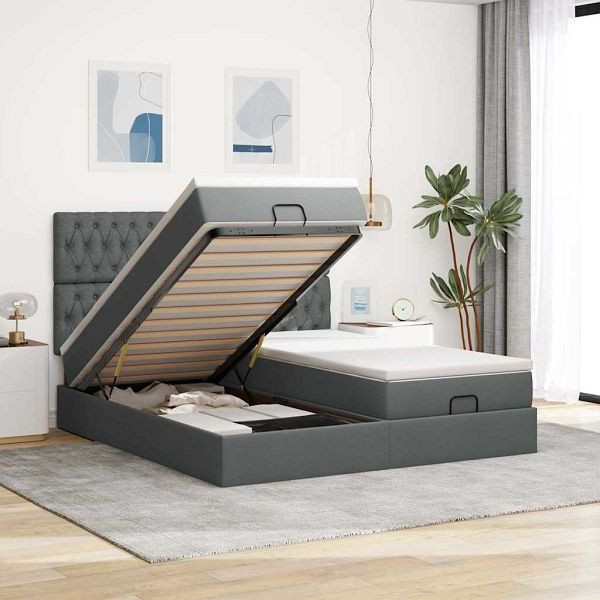 vidaXL Ottoman-Bett mit Matratzen Dunkelgrau 200x200 cm Stoff, 3313721