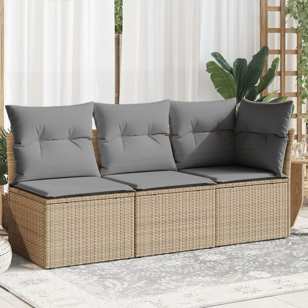 vidaXL Gartensofa mit Kissen 3-Sitzer Beige Poly Rattan, 366103