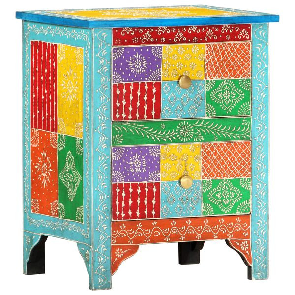 vidaXL Handbemalter Nachttisch 40×30×50 cm Mango Massivholz, 286157